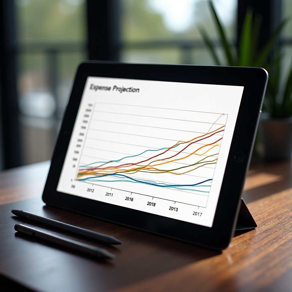 Detailed expense projection chart with multiple data lines over time
