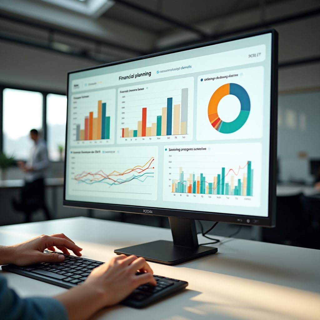 Digital financial planning dashboard with charts and budget tools