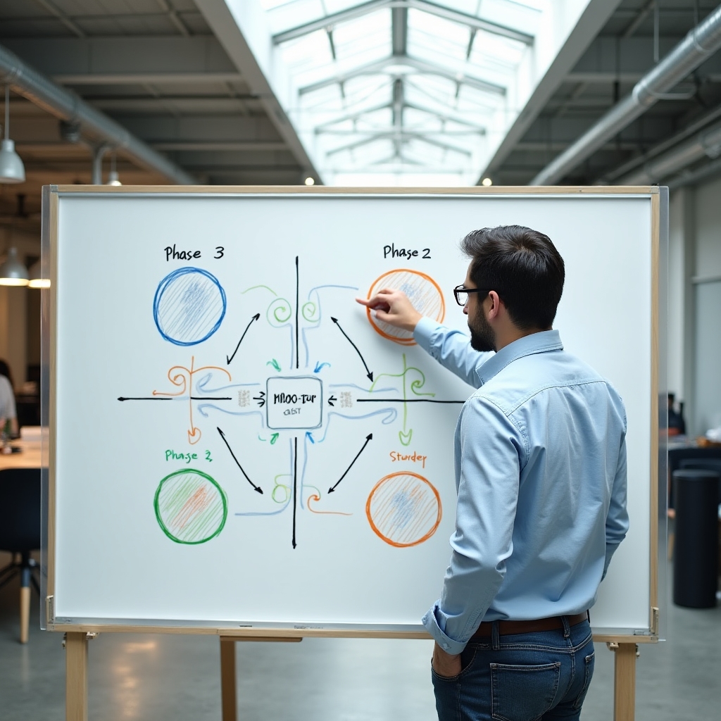 Structured financial planning methodology framework diagram on whiteboard
